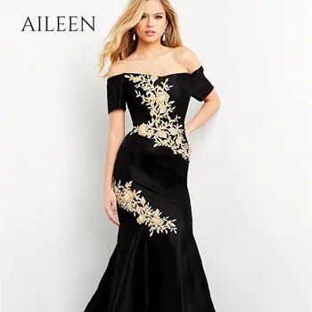 Роскошное Свадебное Платье для Гостей Aileen Black, Атласные Вечерние Платья для Матери Невесты 2022, Халат с Аппликацией на плече  5