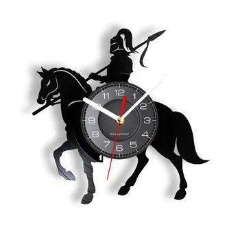 Силуэт Рыцаря на коне, Настенные часы, Верховая езда, Дворцовая стража, Общие Настенные часы с лазерной резкой, Винтажный диск, изделия ручной работы.  5