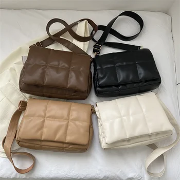 Квадратные сумки через плечо из искусственной кожи для женщин, Женская дизайнерская сумка большой емкости в клетку, трендовая женская сумка для подмышек  5