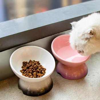 Керамическая миска для кошек Приподнятый Корм для домашних Животных Наклонные Кормушки для воды Для маленьких Собак  10