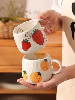 Керамические чашки для чая и кофе с милым мультяшным фруктовым рисунком, кружки для сока и завтрака, домашние Ручные кружки для кофе с молоком, аксессуары для дома  5