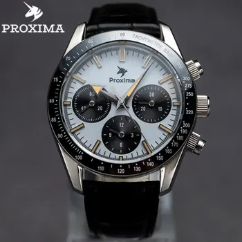 PROXIMA 40mm Panda Мужские спортивные часы для дайверов Seagull ST1902 Наручные часы с механическим хронографом, водонепроницаемые Сапфировые люминесцентные часы на 10 бар  5