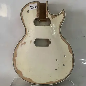 YB173 Незаконченный корпус гитары LP из цельного красного дерева, правая рука, набор белых красок для замены СВОИМИ руками, использование повреждений поверхности и загрязнения  5