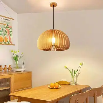 Подвесной светильник в виде тыквы в японском стиле из дерева, деревянная люстра для столовой, украшения дома в спальне, подвесные светильники на потолке  4