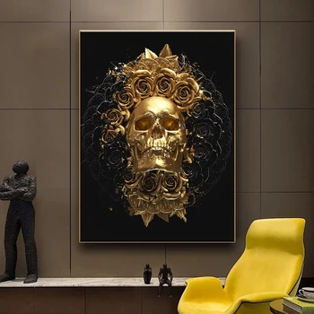 Сделай сам 3D золотая и черная мандала череп узор темное искусство алмаз современная настенная художественная печать домашний декор живопись картина  5