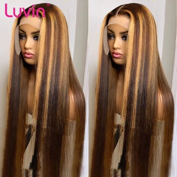 30-32-Дюймовые прямые парики из натуральных волос с эффектом омбре 13x4 на кружеве, Бразильский парик из натуральных волос Remy Honey Blonde 13x6 на кружеве для женщин  5