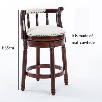 Барные стулья из скандинавского дерева, кухонная мебель, высокие табуреты для современного домашнего кафе, европейский табурет со спинкой, кожаные американские вращающиеся барные стулья  5