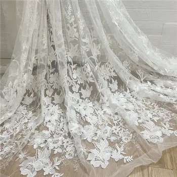 Новый стиль, цветочное белоснежное платье, ткань для шитья, Сетка, вышивка, кружево для свадебного платья, 1 ярд  5