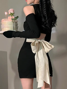 Облегающее трикотажное мини-платье Y2k, женское сексуальное платье-свитер в корейском стиле, Повседневное Элегантное платье чистого цвета, Весенняя Короткая вечеринка 2023  5