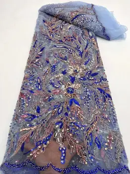 тяжелая вышитая бисером кружевная ткань с пайетками, красивая французская тюлевая сетчатая ткань JIANXI.C-1302.4909 для вечернего платья  5