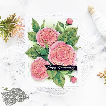 Многослойная ботаническая роза, открытка с цветочным рисунком на Рождество, День рождения и альбом для вырезок, металлический штамп для резки, прозрачный штамп  5