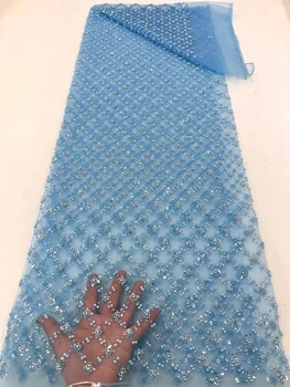 Классическая вышивка бисером ручной работы, изысканная кружевная ткань для свадебного платья из бисера с пайетками 5 ярдов  5