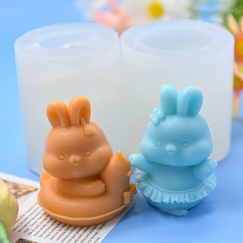 3D Милое Кольцо для плавания с Кроликом Силиконовая Форма Пасхальный Кролик Формы для Свечей для Ароматерапии Ручной работы, Гипсовая Форма для изготовления шоколада  5