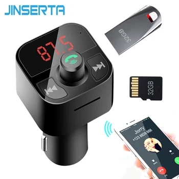 JINSERTA 2019 Автомобильный Bluetooth MP3-плеер FM-передатчик Комплект громкой связи Беспроводной Bluetooth Аудио Адаптер TF музыка Двойное USB зарядное устройство  2