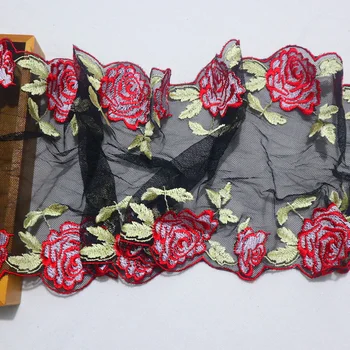 26 см Двусторонняя цветочная вышивка Черная сетчатая кружевная отделка Аксессуары для платья Кружевная ткань Швейные поделки Материал куклы YLHB041  5