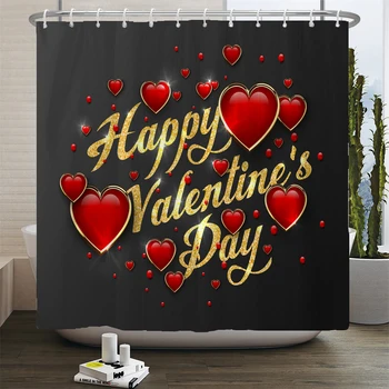 Счастливый День святого Валентина занавеска Красная Роза любовь Сердце узор домашний декор занавес водонепроницаемой ткани ванная комната занавес с крючками  5