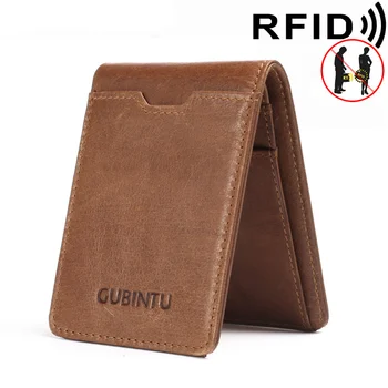 Тонкий кожаный бумажник с двойным передним карманом для удостоверения личности / кредитной карты, с RFID-блокировкой, визитница, кошелек из натуральной кожи  5