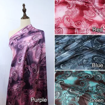 Винтажный материал Шармез из полиэстера, элегантная атласная ткань с цветочным принтом Пейсли для платьев-шарфов, продаваемая Yard  4