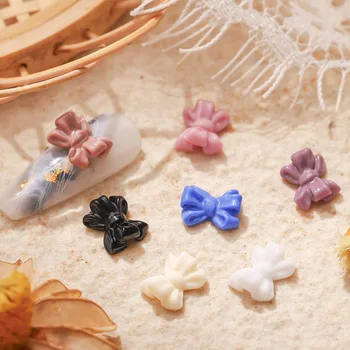 Бантик для ногтей с шестью лепестками, глянцевый однотонный галстук-бабочка, 3D наклейка для ногтей в виде бабочки из смолы  5