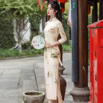 Летние платья Ципао Lotus Cheongsam длиной 2023, Женское современное восточное платье Премиум-класса, Традиционная китайская женская одежда  5