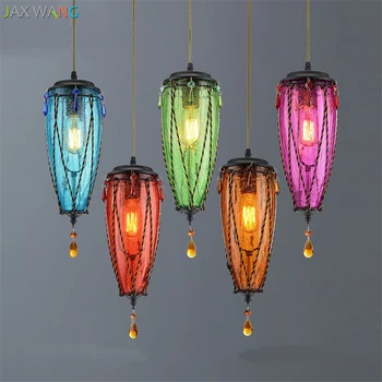 Юго-Восточная Азия креативные цветные стеклянные подвесные светильники Water Drop подвесной светильник для гостиной, ресторана, бара, домашнего освещения, украшения  5