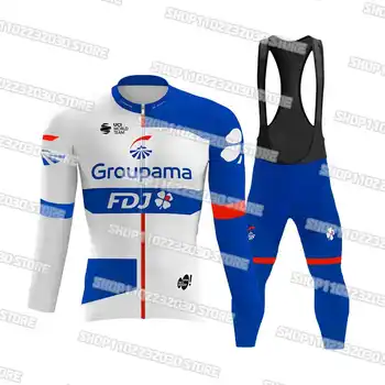 2023 Team Groupama FDJ Комплект Велосипедной Майки New White Blue Man Summer MTB Race Clothing Велосипедная форма Ropa Ciclismo с длинным рукавом  5