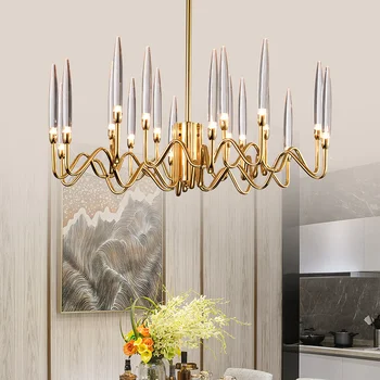Подвесные светильники для гостиной, Роскошные Блестящие Золотые Светодиодные лампы G4, Вилла в стиле постмодерн, Акриловые абажуры, Светильники  0
