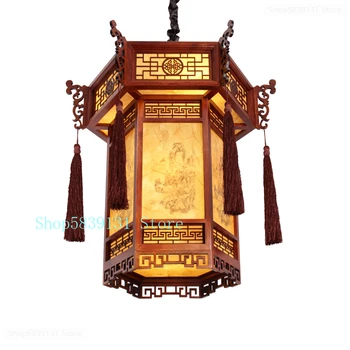 Китайские ретро подвесные светильники Красные подвесные светильники из массива дерева Балконные красные фонари Антикварная подвесная лампа Luminaria для внутреннего освещения  0