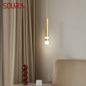 Современная Простая латунная светодиодная подвесная лампа SOURA Элегантные декоративные медные потолочные светильники для домашнего кабинета спальни  5