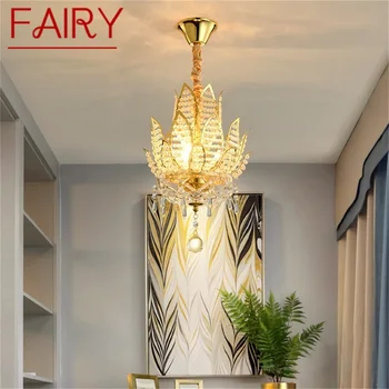 Сказочные золотые люстры, современный креативный подвесной светильник с кристаллами Лотоса, домашний светодиод для украшения  3