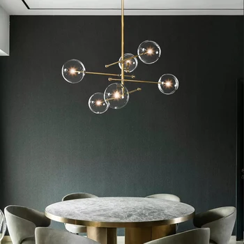 Постмодернистская светодиодная Подвесная люстра Magic Bean с несколькими головками, стеклянный шар для декора кухни, гостиной, внутренней лампы  5