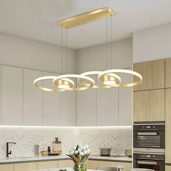 Современная светодиодная подвесная лампа Северная Европа Простой дизайн Художественная Золотая Алюминиевая люстра Подходит для столовой, кухни Lamps2023  5