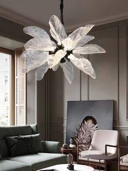 Роскошная Стеклянная люстра Креативный дизайн Листьев Светодиодная лампа для гостиной Современное украшение Светильник для спальни в помещении  5