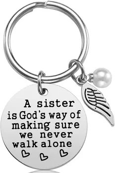 Подарок сестре от сестры -Сестра - это Божий способ убедиться, что мы никогда не ходим одни. Сестринский брелок, сестринские украшения  5