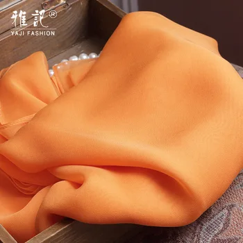 Натуральный длинный шелковый шарф Оранжевого цвета, женский мягкий элегантный однотонный платок из жоржета Большого размера, женский платок осень-зима-весна  5