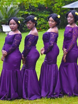 Фиолетовые Платья Подружек Невесты Meramid с длинными Рукавами 2022, Свадебное Платье Для Африканской Девушки, Vestidos De Fiesta Para Bodas  5