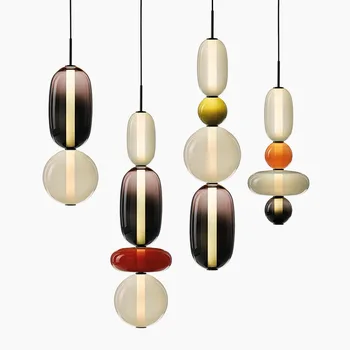 Подвесные светильники из современного разноцветного стекла для прикроватной тумбочки в столовой, красочный подвесной светильник для домашнего декора в помещении  5