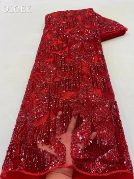 Высококачественная модная кружевная ткань жениха из африканского тюля с вышивкой пайетками Кружевная ткань для свадебного платья  5