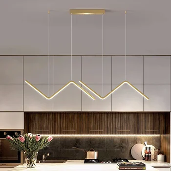Современный светодиодный подвесной светильник Nordic Simple Lines Золотисто-черный Подвесной светильник для гостиной Столовой Кухни Подвесной светильник  5