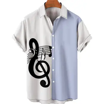 Рубашки мужские с гавайским музыкальным рисунком, топы, модные рубашки в стиле харадзюку, Летние футболки с рукавами 2022, Футболка оверсайз, мужская одежда 5XL  5