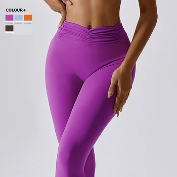 Маслянистые Мягкие штаны для йоги, женские плиссированные спортивные леггинсы с высоким содержанием Wasit, Дышащие быстросохнущие тренировочные колготки, женская спортивная одежда для бега  5