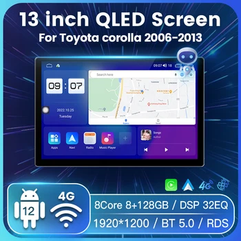 Android 12 Автомобильное Автомагнитоло Для Toyota Corolla E140/150 2006-2013 Головное Устройство С Голосовым Управлением 2Din GPS BT Сенсорный Экран Беспроводной Carplay  1