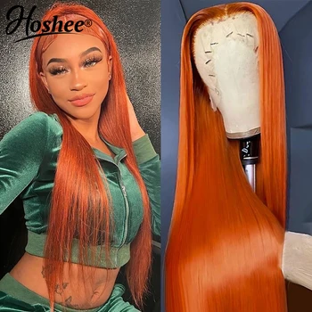 Бесклеевой парик из человеческих волос 13x6 Имбирно-оранжевых кружевных передних человеческих волос Парики для женщин 13x4 HD Кружевной Фронтальный парик из человеческих волос 200% Плотности  5
