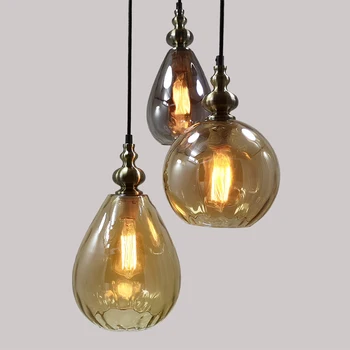 Подвесные светильники из скандинавского стекла янтарного прозрачно-серого цвета в форме воды бар ресторан промышленная лампа столовая кухня домашние подвесные светильники  5