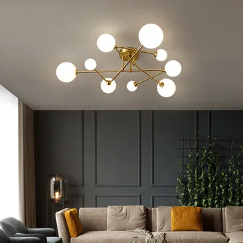 Современный роскошный потолочный светильник золотистого цвета для гостиной, спальни, роскошного декора в скандинавском стиле, стеклянный потолочный светильник с шариками  5