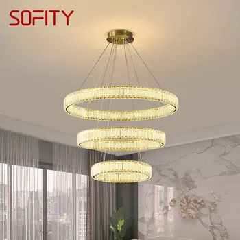 Современный подвесной светильник SOFITY с круглым кольцом из роскошного хрусталя, креативная люстра для гостиной, столовой, декора виллы  5