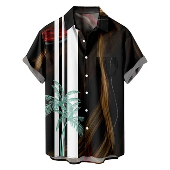 Модная гавайская рубашка на пуговицах, летняя одежда с коротким рукавом, мужская Повседневная уличная одежда с отложным воротником  5