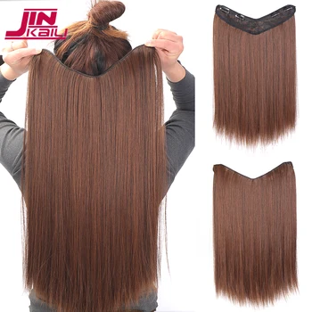 JINKAILI Наращивание Синтетических Волос Термостойкие Длинные Волнистые Прямые V-образные Накладные Волосы Шиньон для Женщин  5