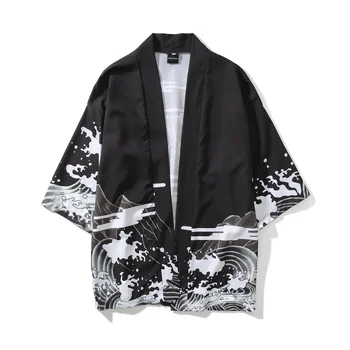Даосский халат с росписью в стиле Укие, кардиган, Кимоно, мужская И женская Свободная рубашка с семью рукавами в китайском стиле, пальто, мода  5