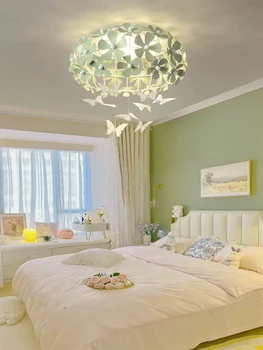 Украшение потолка в цветочек в спальне в светло-кремовом стиле, современное и простое креативное освещение книжной комнаты для девочек-бабочек  5